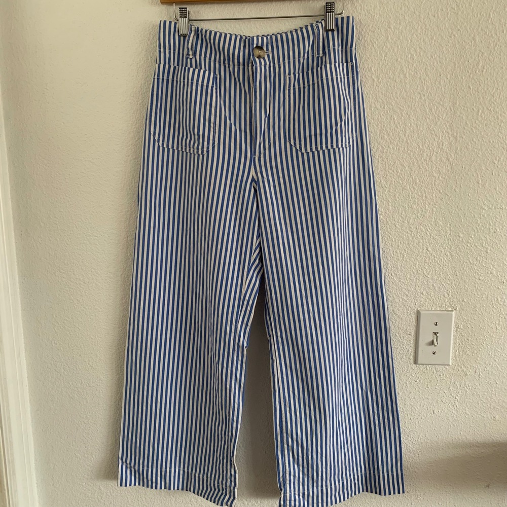 Maeve Collette Blue and White Striped Wide-Leg Pants